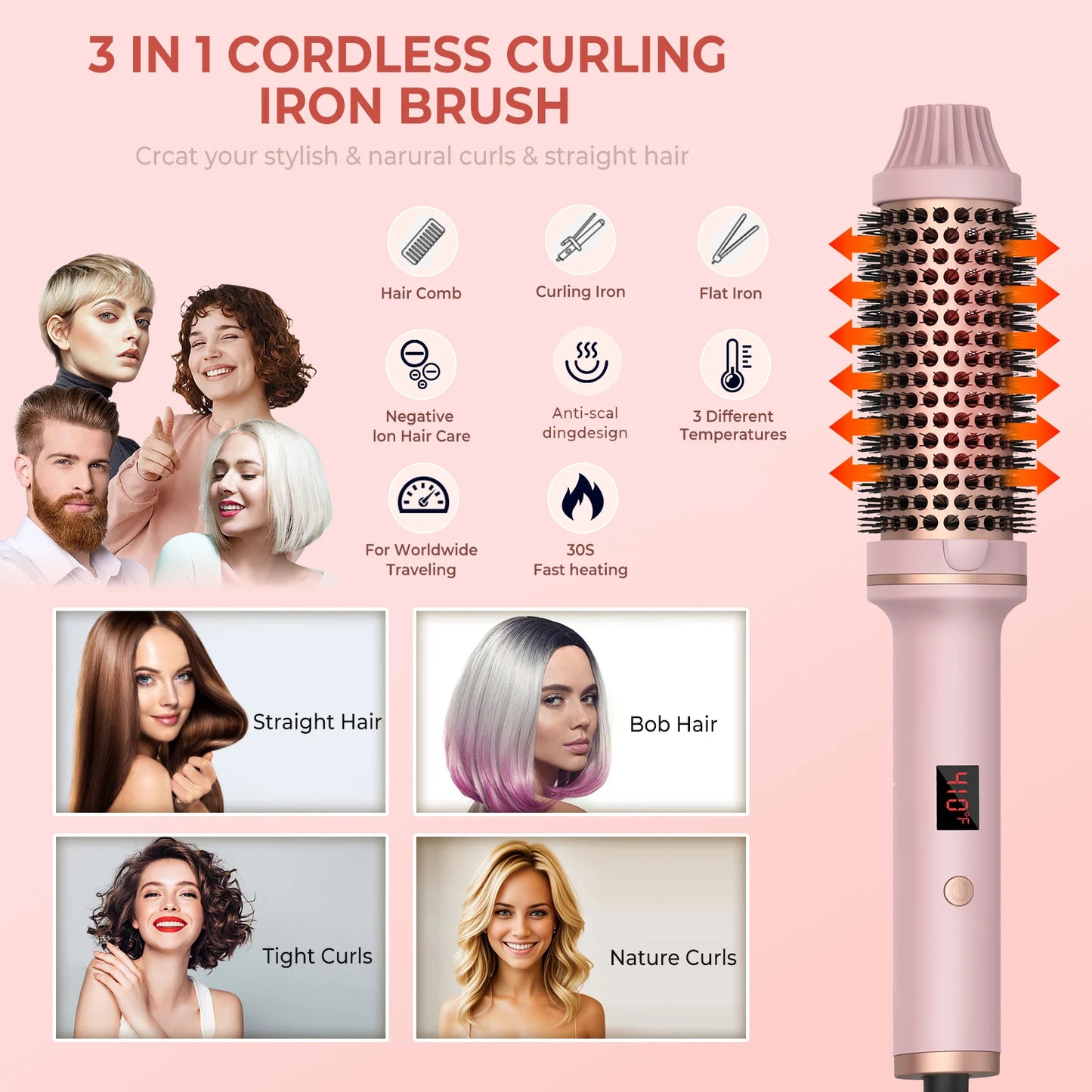 UKLISS Ionic Heated Round Brush For All Hair Types 10 Temp