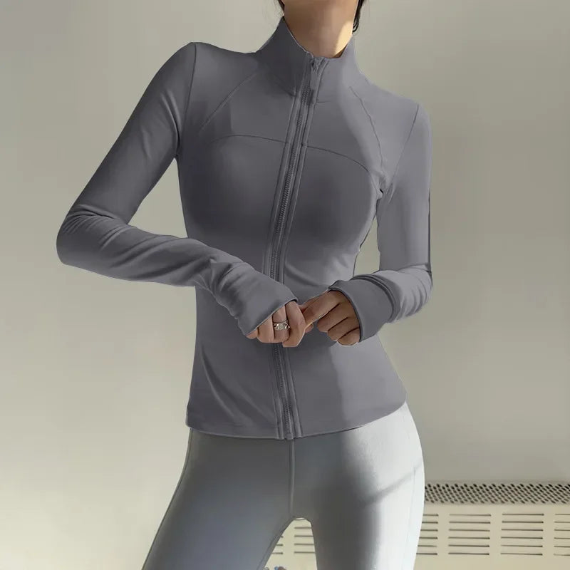 Womens Long Sleeve Zip Fitness Jacket Quick Dry Yoga Top