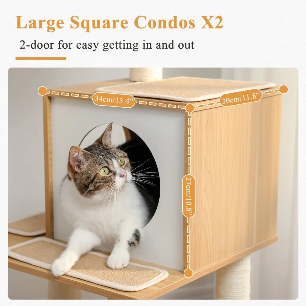 XMSJ Cat Tree Tower With Dual Condos And Perch For Home Use
