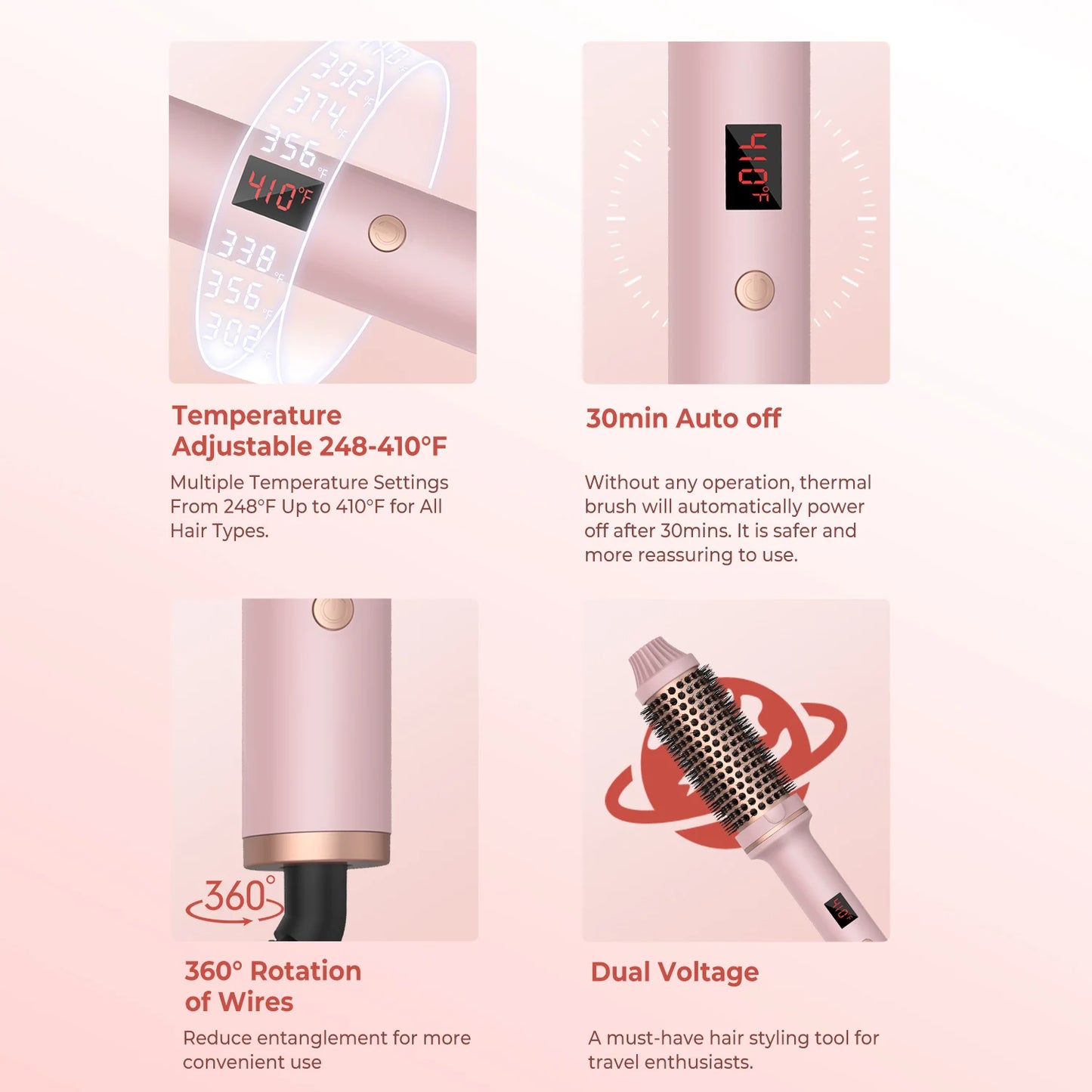 UKLISS Ionic Heated Round Brush For All Hair Types 10 Temp