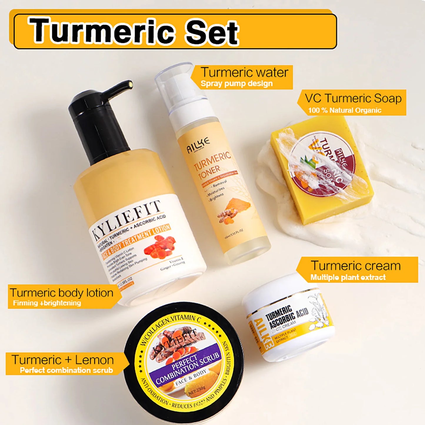 AILKE Turmeric Skin Care Set Brightening Acne Reduction