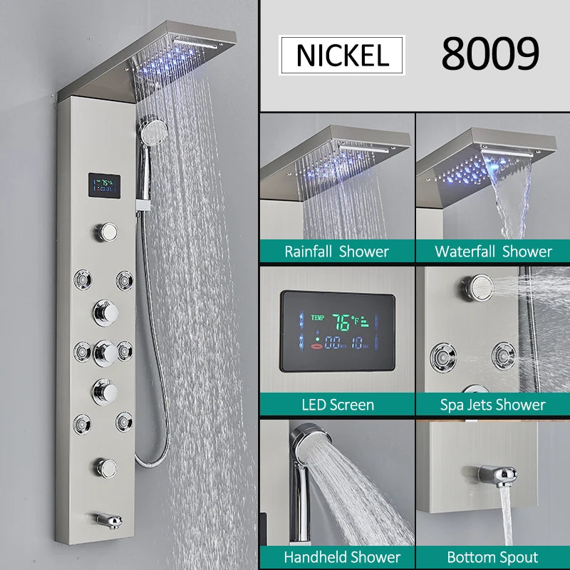 Quyanre LED Shower Panel Tower With Rainfall Massage