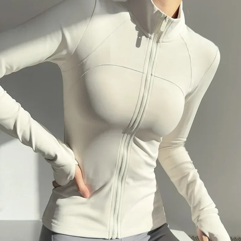 Womens Long Sleeve Zip Fitness Jacket Quick Dry Yoga Top
