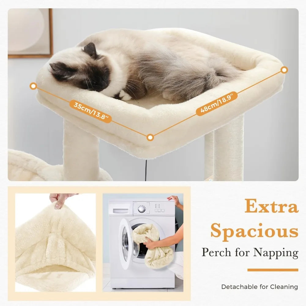 XMSJ Cat Tree Tower With Dual Condos And Perch For Home Use