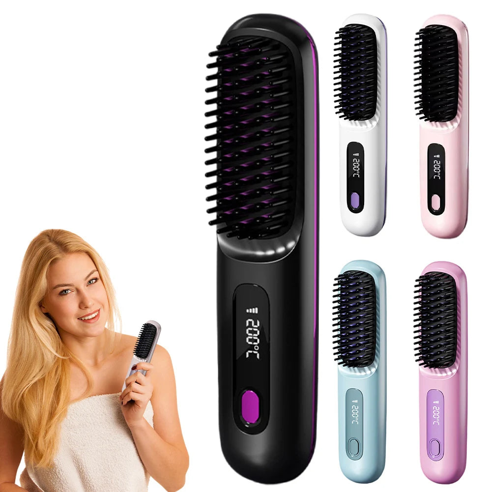 Electric Cordless Hair Straightener Brush Negative Ions