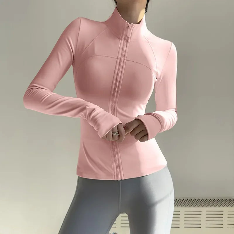 Womens Long Sleeve Zip Fitness Jacket Quick Dry Yoga Top