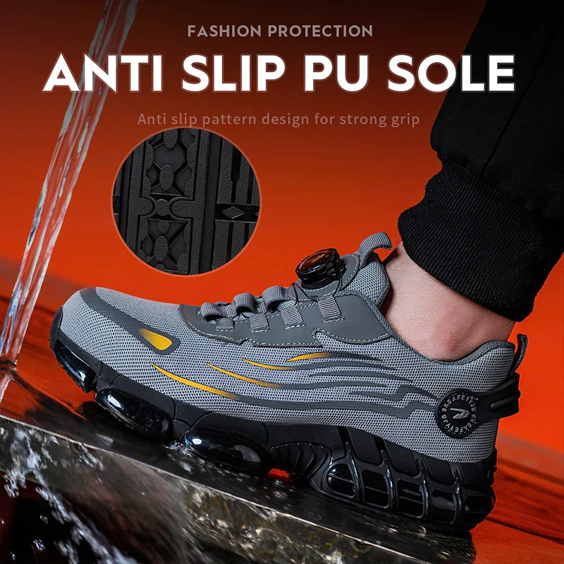 Breathable Lace Free Men Safety Shoes Anti Puncture