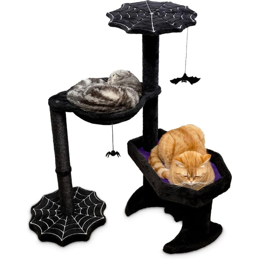 XMSJ Gothic Cat Tree With Coffin Bed Hammock Toys Playset